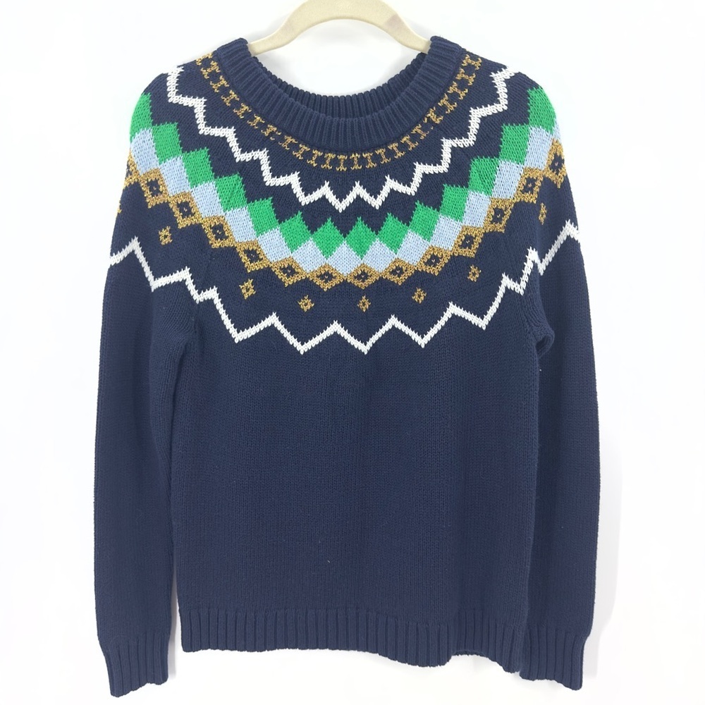 J Crew Lurex Fair Isle Sweater Womens Small Wool Blend Nordic Preppy Warm Cozy